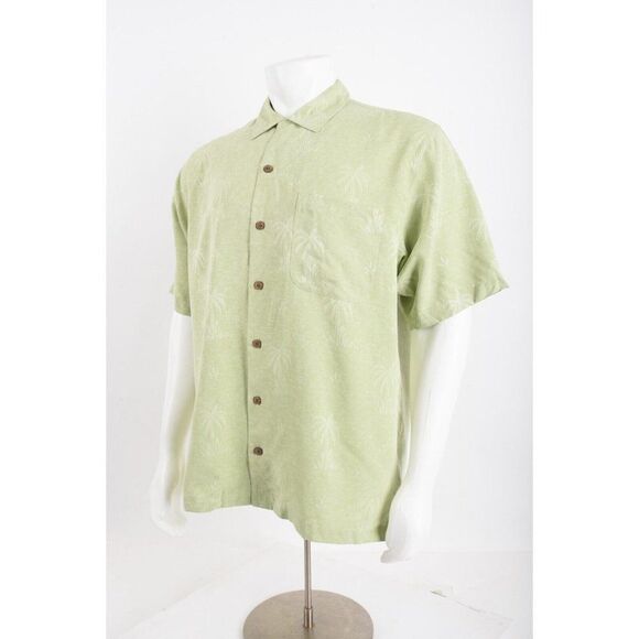 Tommy Bahama Shirt Top Palm Trees Size M Sage Green Silk Tropical - Picture 3 of 6